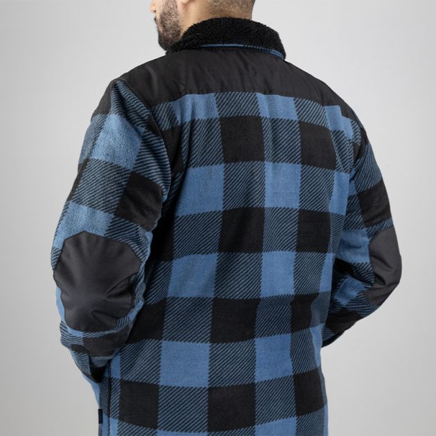 Chemise de travail matelassée à carreaux bicolore bleu dos focus