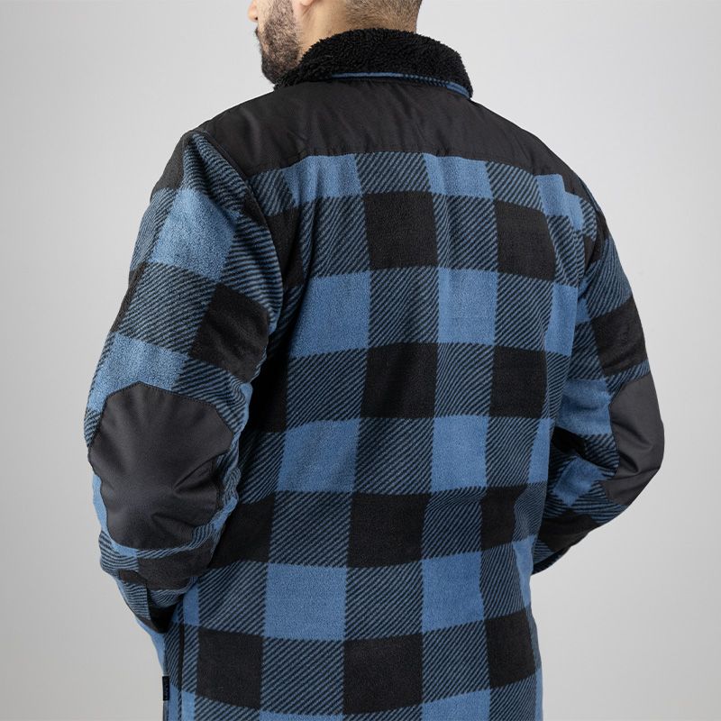 Chemise de travail matelassée à carreaux bicolore bleu dos focus