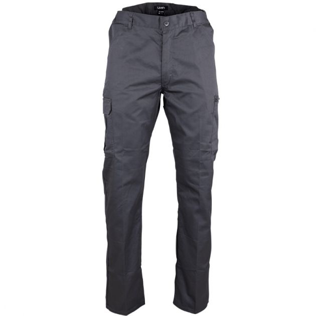 Pantalon braguette zippée multipoches gris face