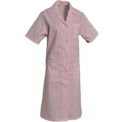 Blouse de travail manches courtes polycoton rayé rose