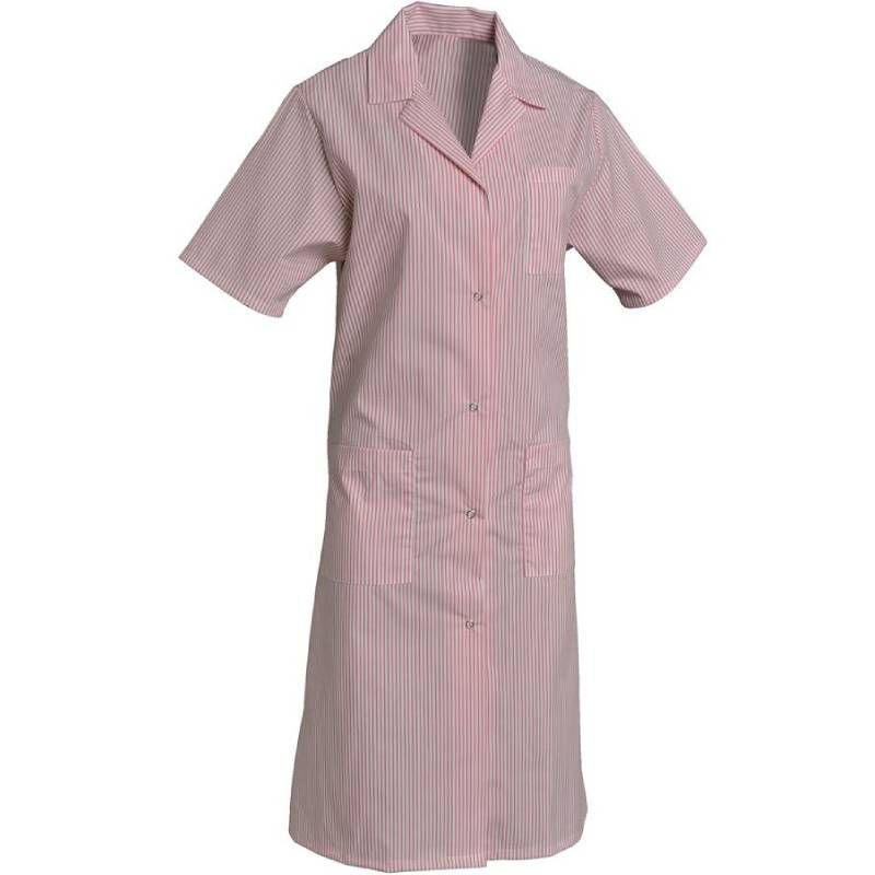 Blouse de travail manches courtes polycoton rayé rose