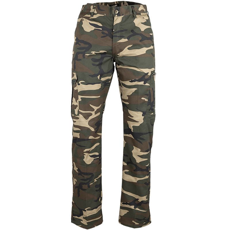 Pantalon bicolore braguette zippée camouflage face