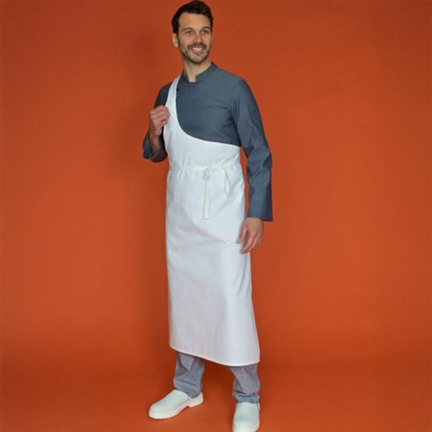 Tablier boucher blanc 100% coton porté