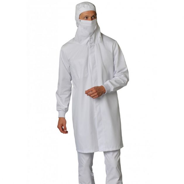 Blouse blanche agroalimentaire avec masque amovible