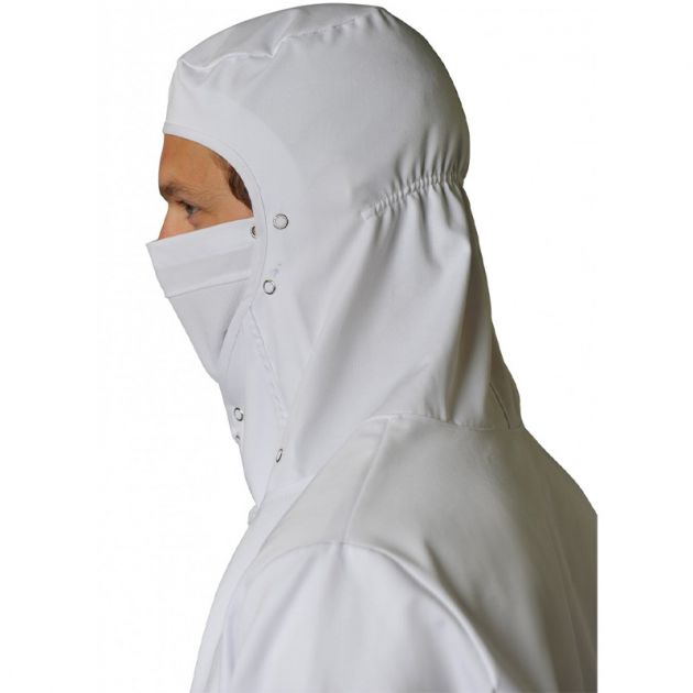 Blouse blanche agroalimentaire avec masque amovible coté