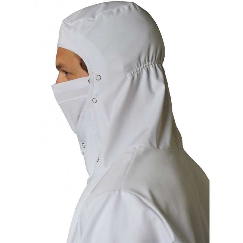 Blouse blanche agroalimentaire avec masque amovible coté