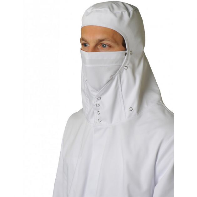 Blouse blanche agroalimentaire avec masque amovible focus masque