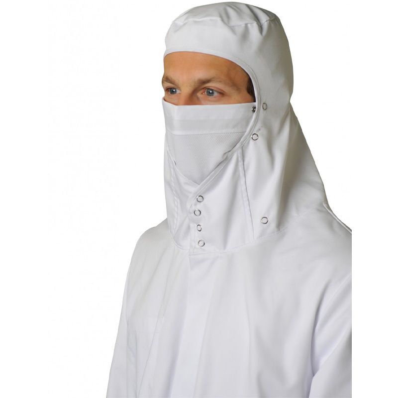 Blouse blanche agroalimentaire avec masque amovible focus masque
