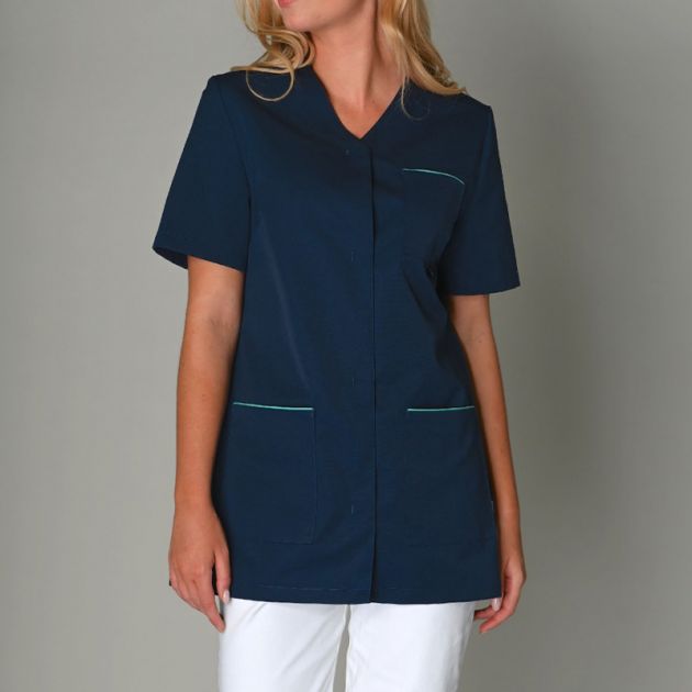 Tunique en polyesther recyclé et coton manches courtes bleu