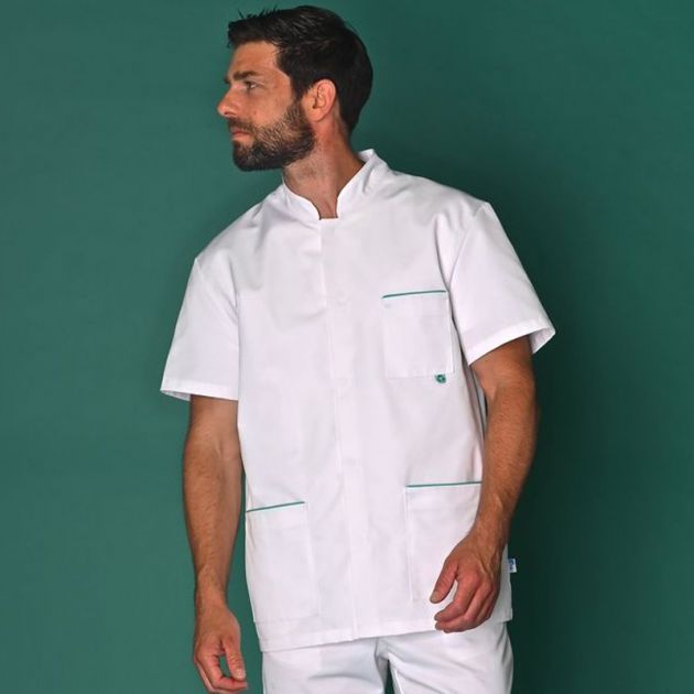 Tunique homme polyesther recyclé et coton blanc porté