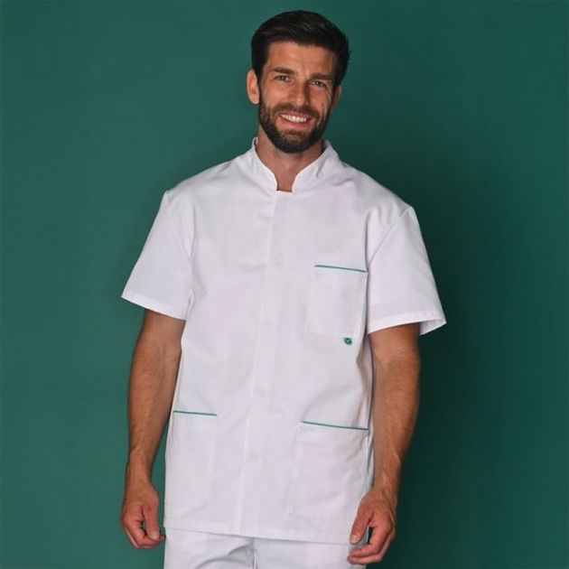 Tunique homme polyesther recyclé et coton blanc porté face