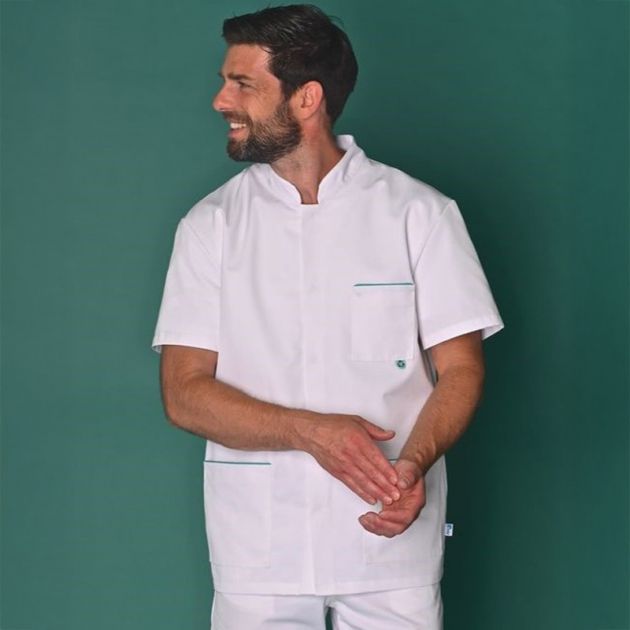 Tunique homme polyesther recyclé et coton blanc porté 2