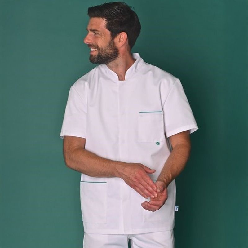 Tunique homme polyesther recyclé et coton blanc porté 2