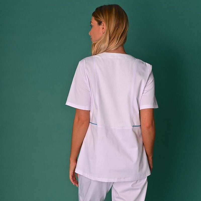 Tunique femme avec fermeture zippée blanc porté dos