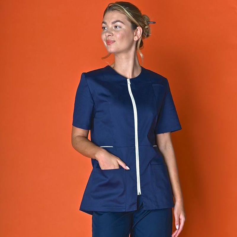 Tunique femme avec fermeture zippée bleu marine porté face
