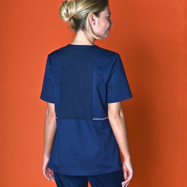 Tunique femme avec fermeture zippée bleu marine porté dos