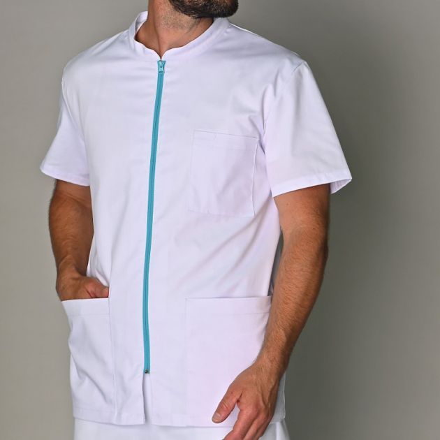 Tunique homme avec fermeture zippée blanc porté