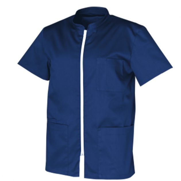 Tunique homme avec fermeture zippée bleu face