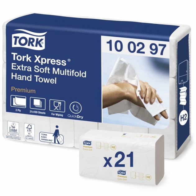  Essuie-mains Ecolabel pliage en W Tork H2