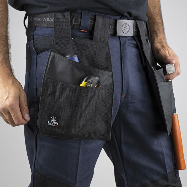 Pantalon bicolore multipoches bleu