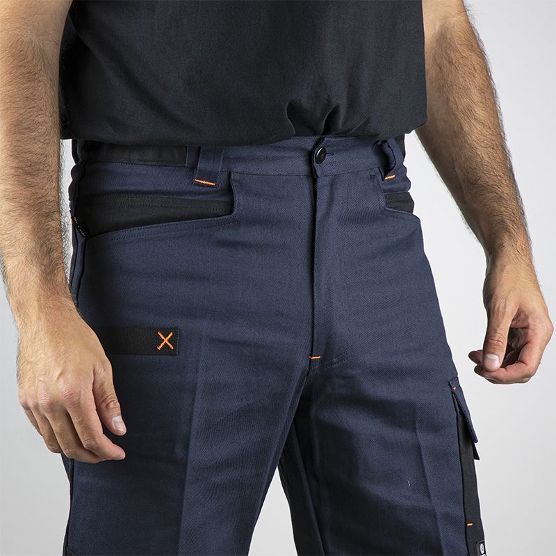 Pantalon bicolore multipoches bleu