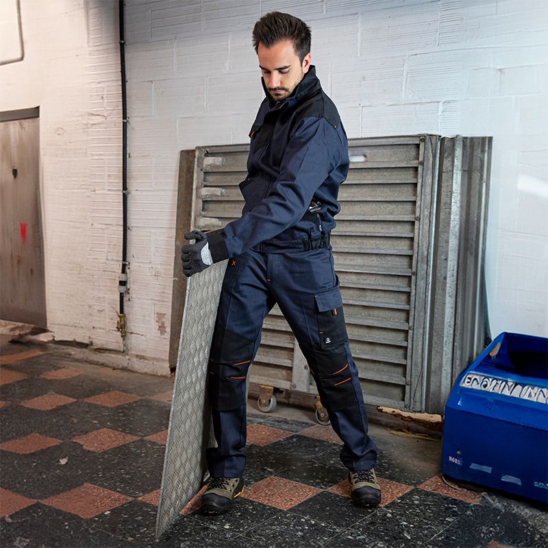 Pantalon bicolore multipoches bleu