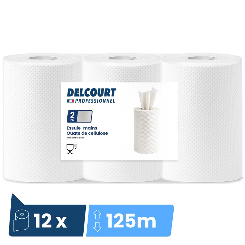 Essuie-mains à dévidage central 1 pli 125 m Delcourt - colis de 12 bobines