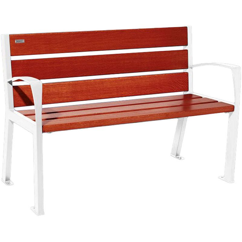 Banc public bois lasuré acajou et acier avec accoudoirs 120 cm SILAOS blanc