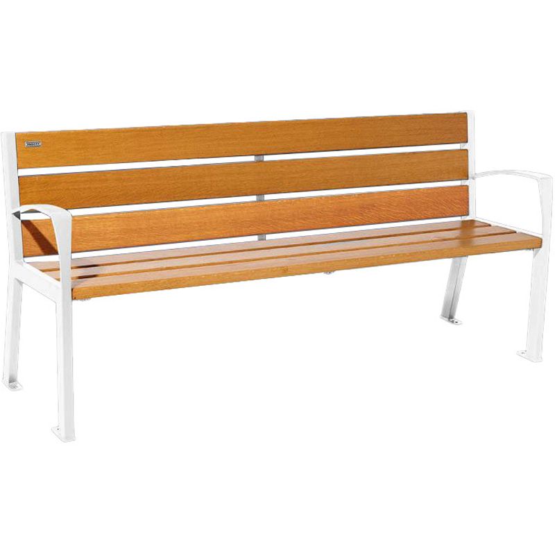 Banc public bois lasuré chêne clair et acier avec accoudoirs 180 cm SILAOS blanc