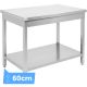 Table inox centrale avec étagère 600 mm