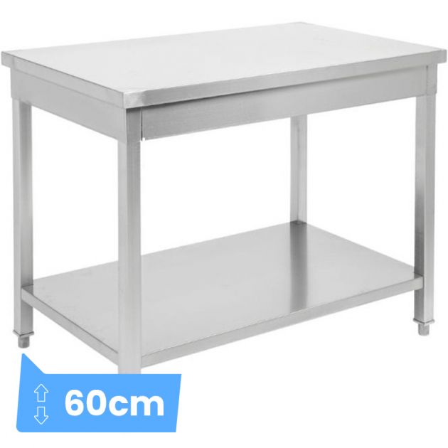 Table inox centrale avec étagère 600 x 600 mm