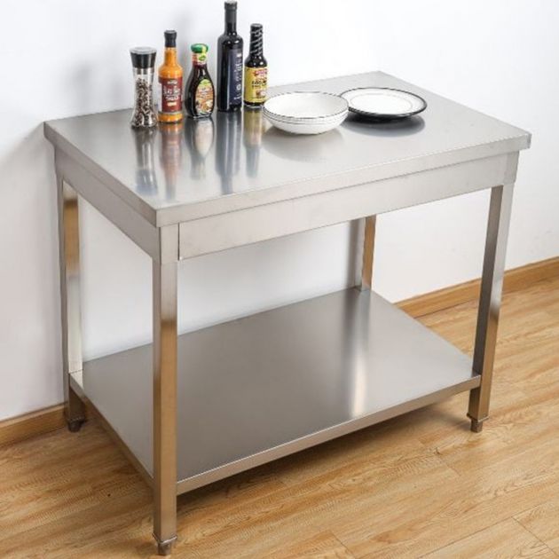 Table inox centrale avec étagère 600 mm