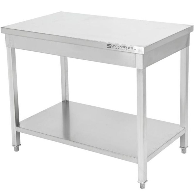 Table inox centrale avec étagère 600 mm