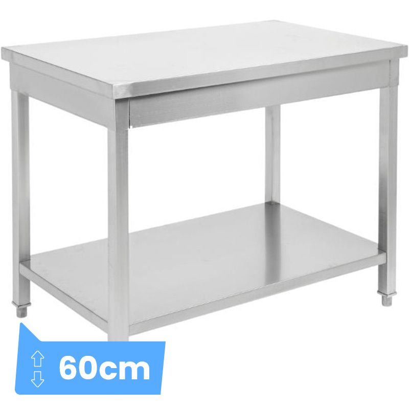 Table inox centrale avec étagère 700 x 600 mm