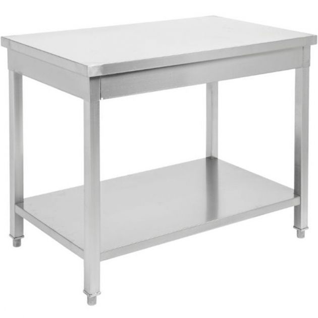 Table inox centrale avec étagère 700 mm