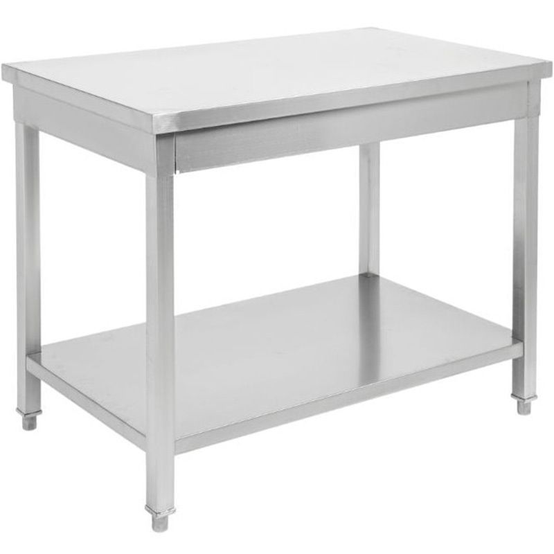 Table inox centrale avec étagère 700 mm
