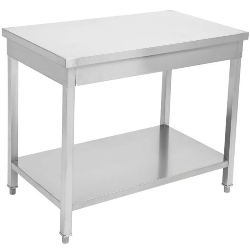 Table inox centrale avec étagère 700 mm