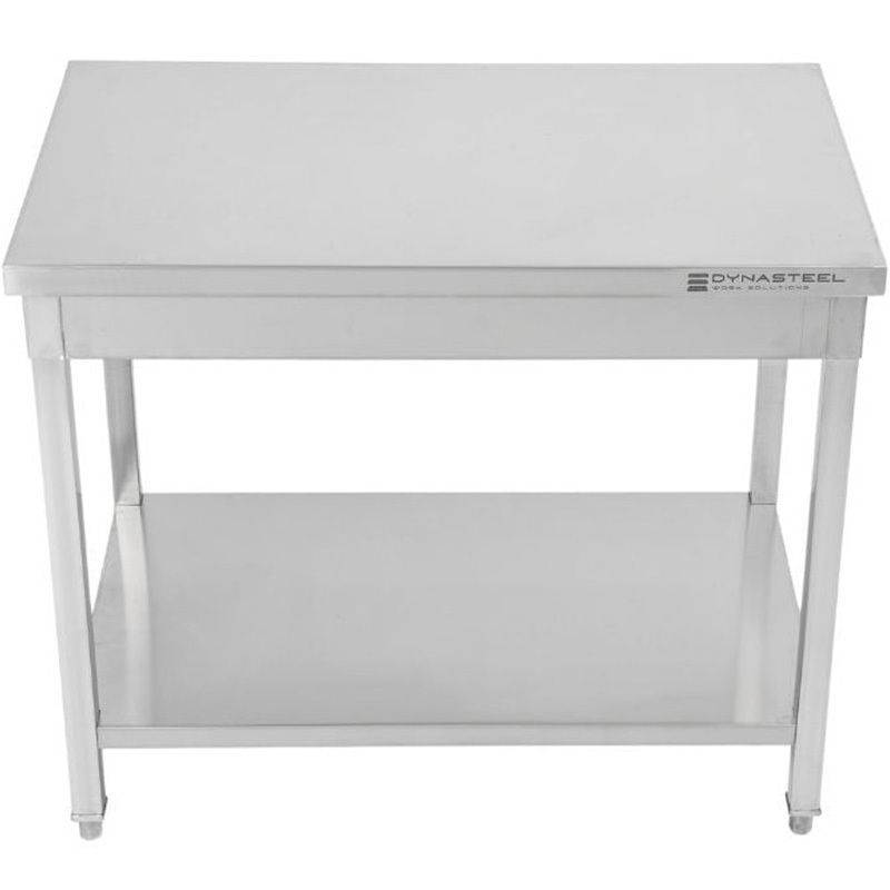 Table inox centrale avec étagère 700 mm