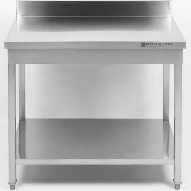 Table inox avec dosseret et étagère 600 mm