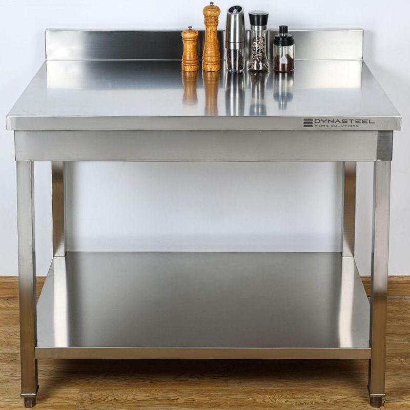 Table inox avec dosseret et étagère 600 mm