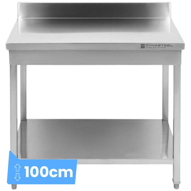 Table inox avec dosseret et étagère 600 x 1000 mm
