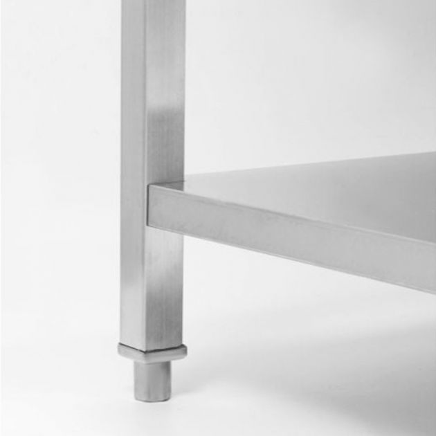 Table inox avec dosseret et étagère 600 mm