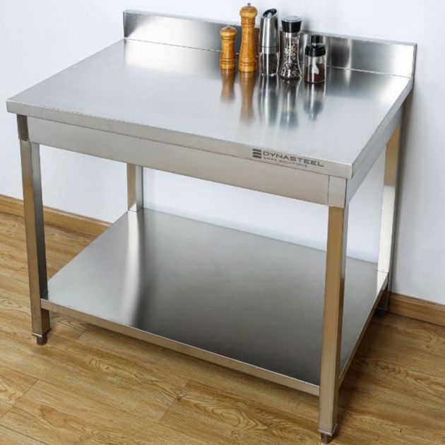 Table inox avec dosseret et étagère 700 mm