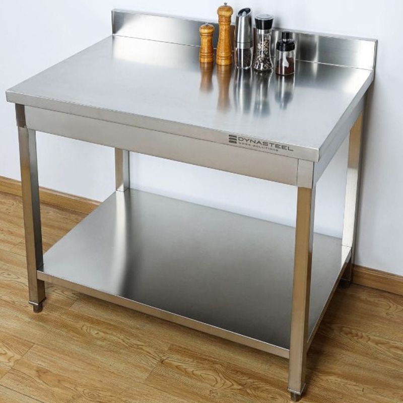 Table inox avec dosseret et étagère 700 mm