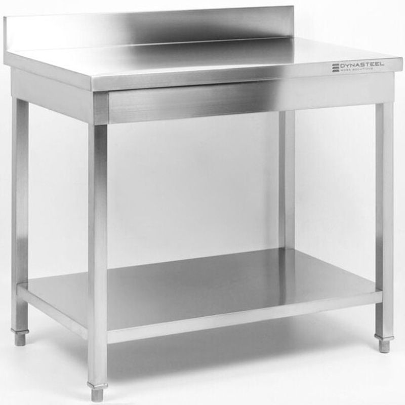 Table inox avec dosseret et étagère 700 mm