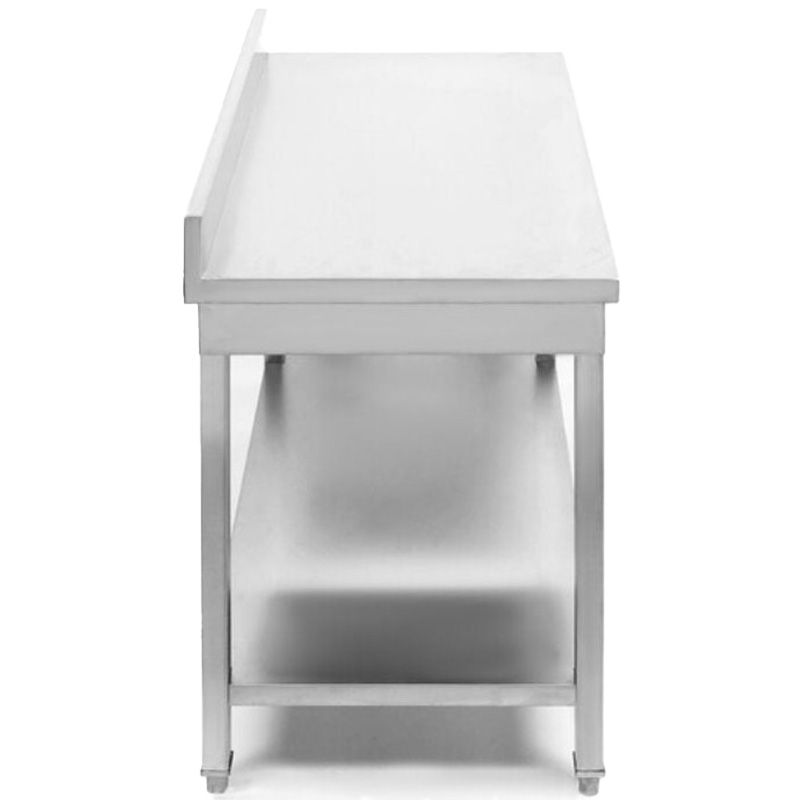 Table inox avec dosseret et étagère 700 mm
