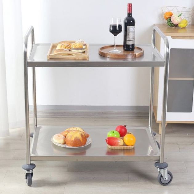 Chariot de service inox 2 plateaux