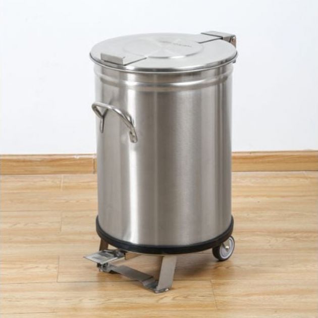 Poubelle à pédale inox sur roulette Poubelle à pédale inox sur roulette