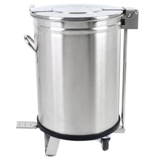 Poubelle à pédale inox sur roulette