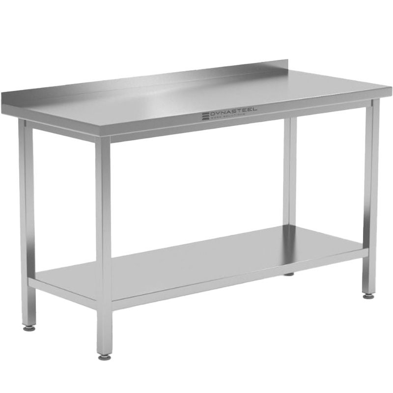 Table inox avec dosseret et étagère 600 mm